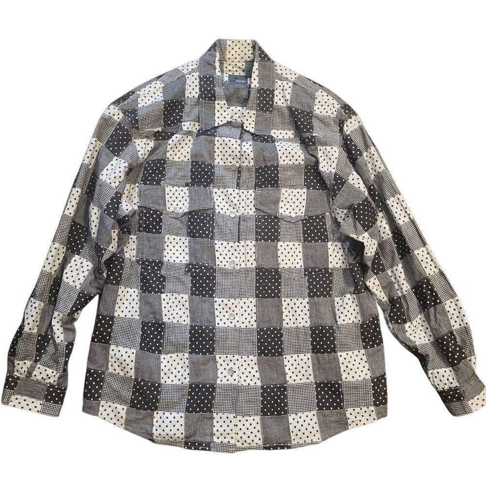 Vintage Liz Claiborne Shirt Women's Large Black White Patchwork Quilted Plaid